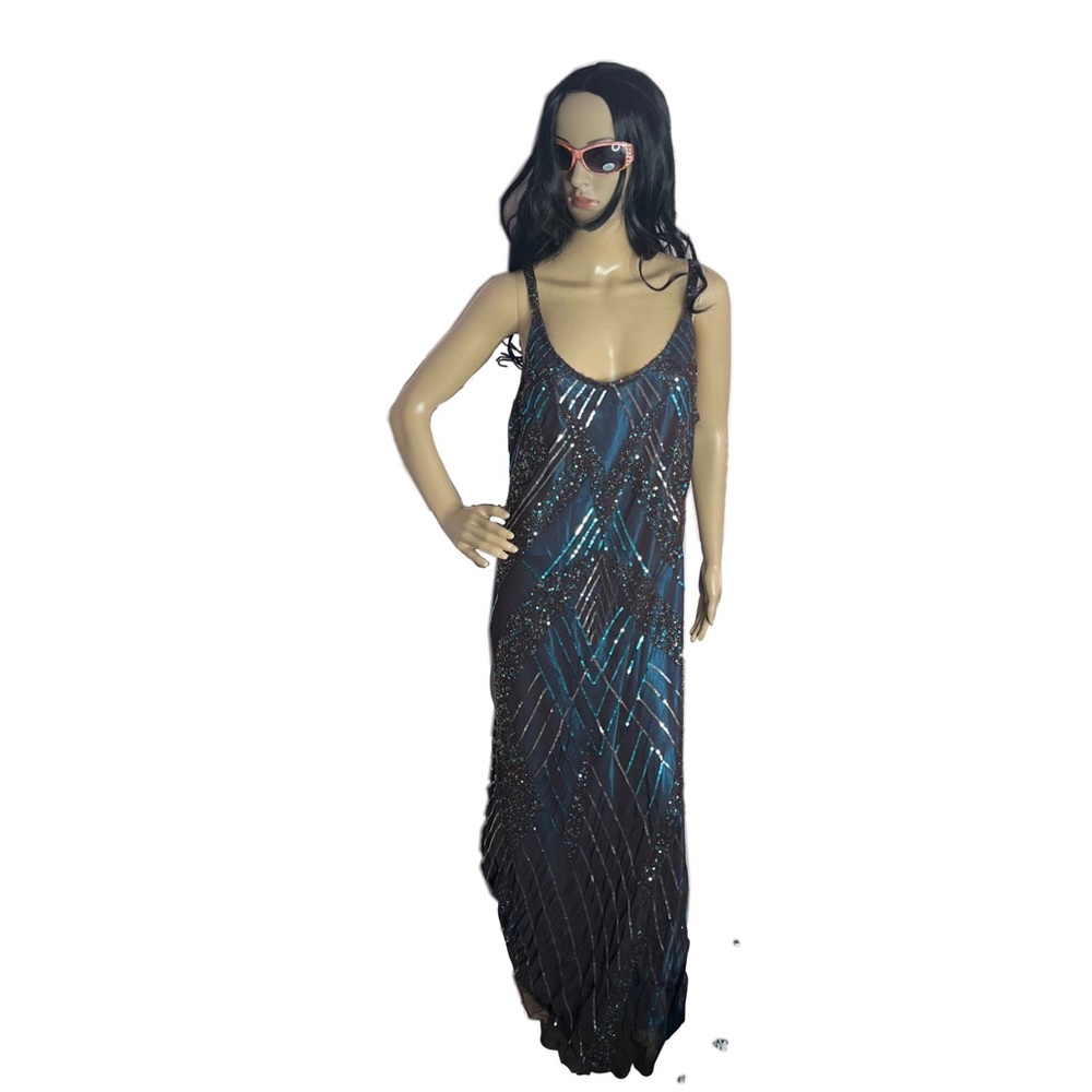 Scala Y2k 90s Sequins Layered Mesh 100% Silk Merm… - image 3